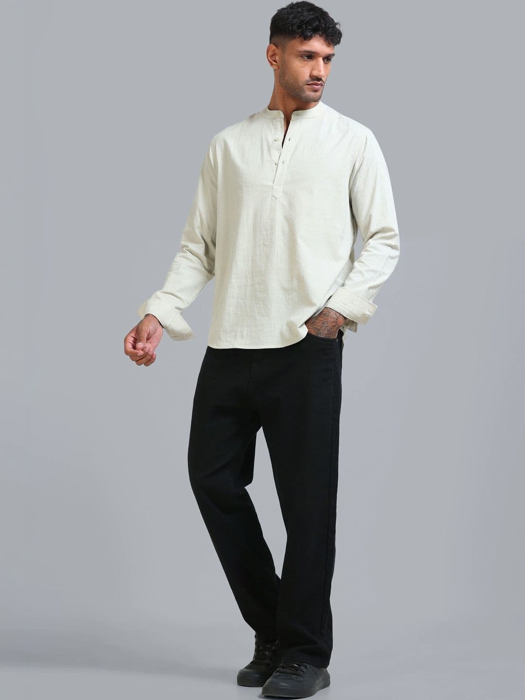 StitchX Men's Seersucker Band Collar Pure Cotton Striped Kurta Shirt thumbnail 4