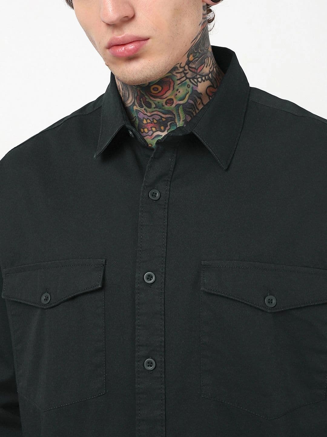 Bewakoof Men's Jet Black Oversized Cargo Shirt thumbnail 5
