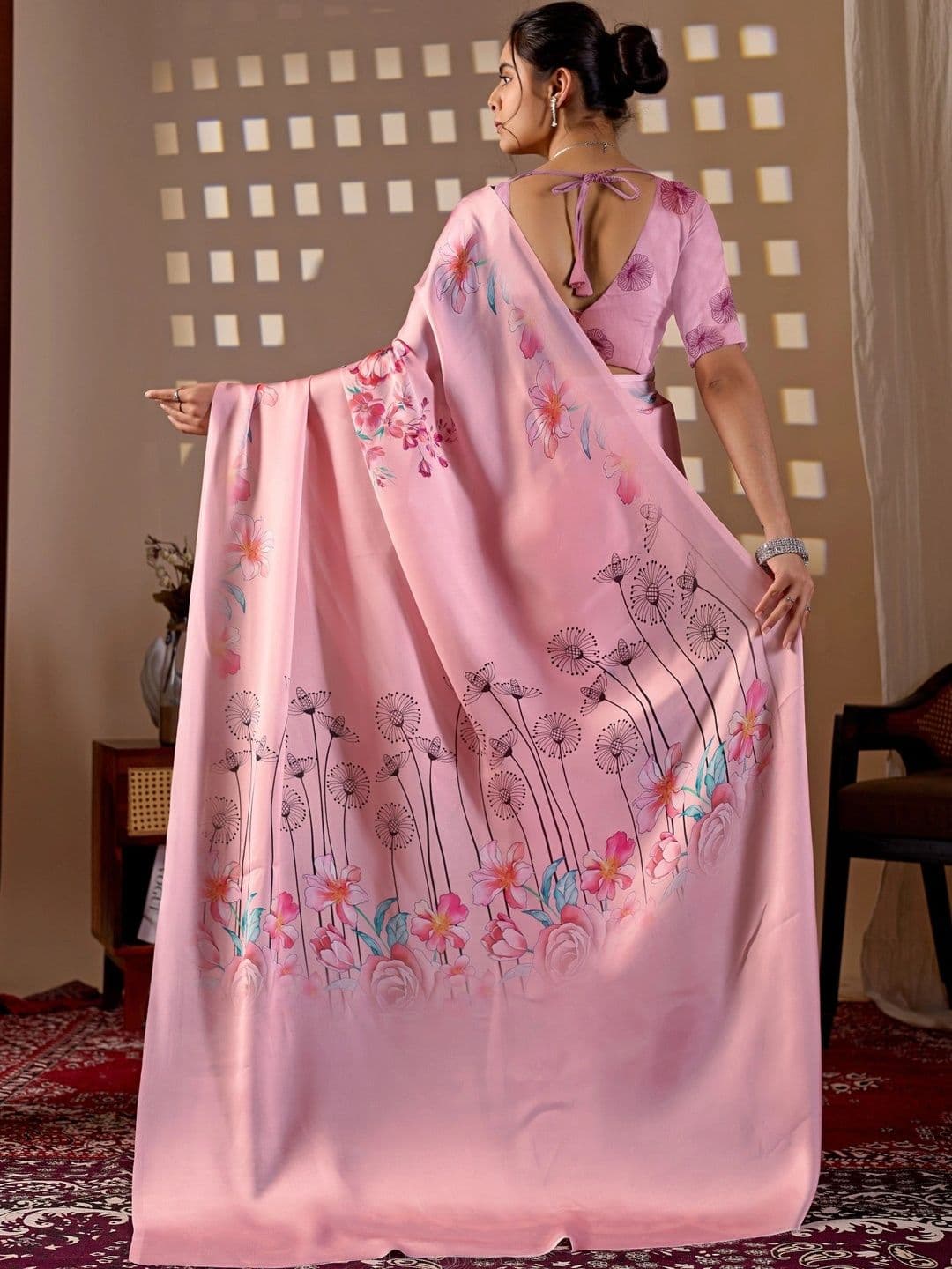 KALINI Floral Satin Designer Saree thumbnail 6