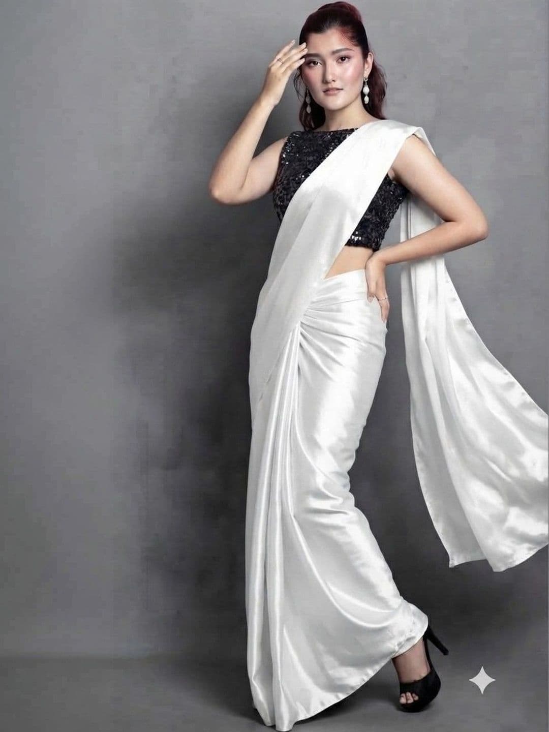 HERE&NOW Women Satin Saree with Blouse Piece thumbnail 5