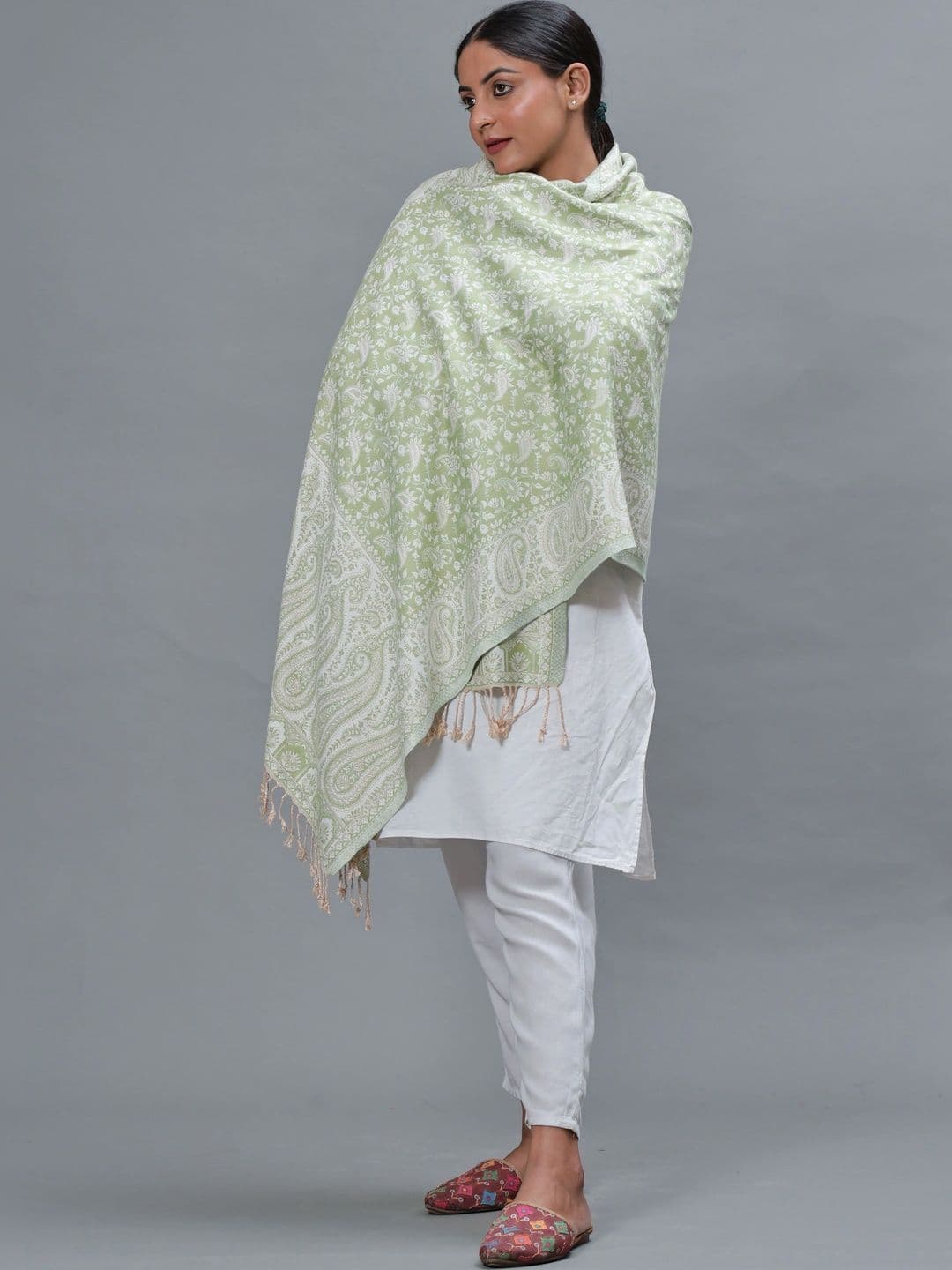 S.T. Women Ethnic Motifs Embroidered Acrylic Shawl thumbnail 3