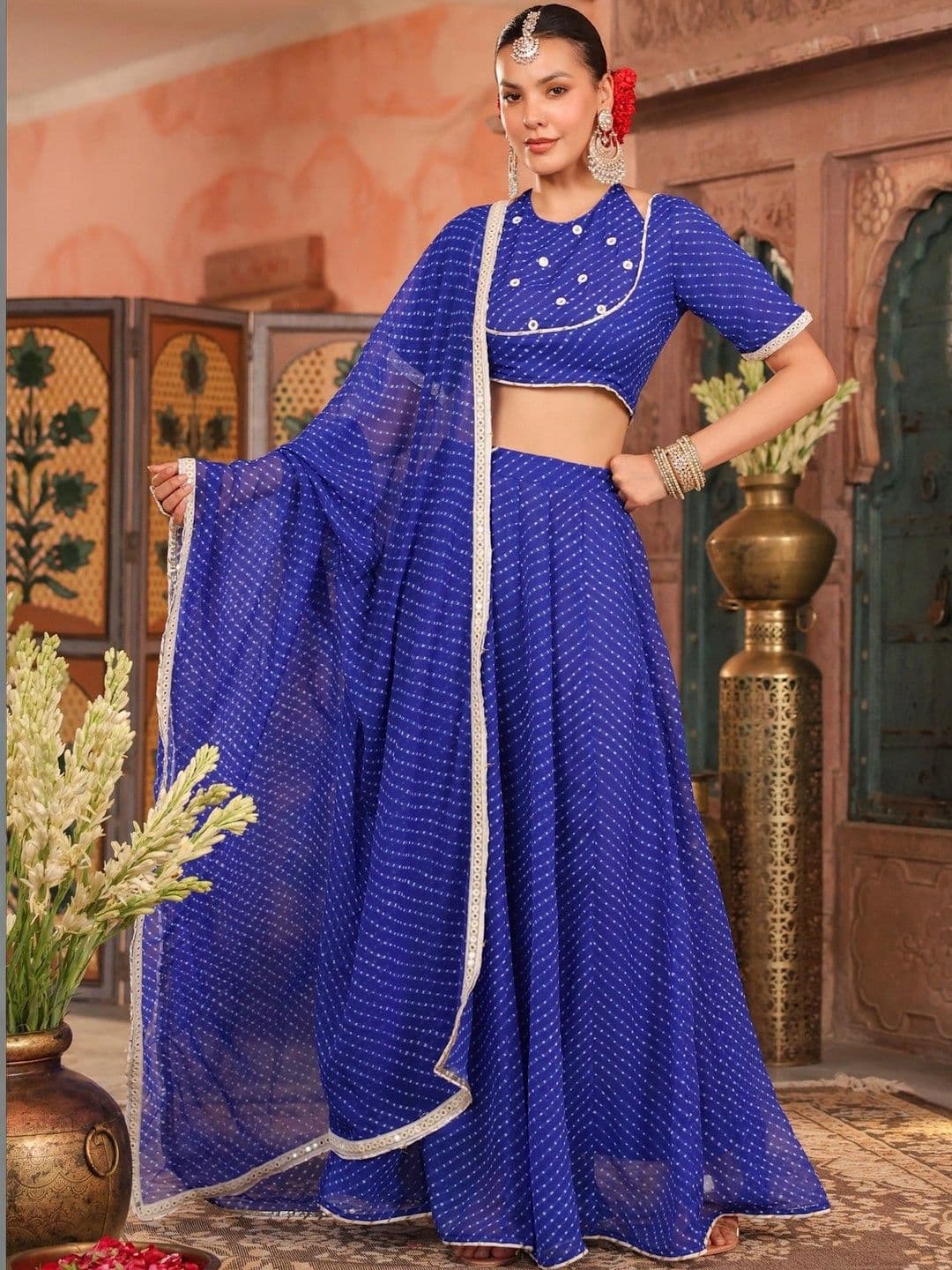 SCAKHI Embroidered Mirror Work Ready to Wear Lehenga & Blouse With Dupatta thumbnail 4