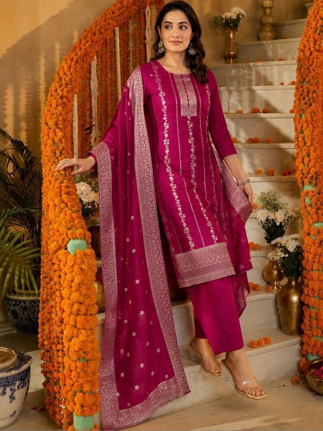 KALINI Women Ethnic Motifs Regular Kurta with Trousers & With Dupatta - view 1
