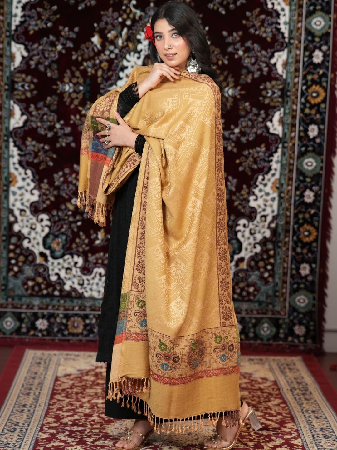 S.T. Women Ethnic Motifs Woven Design Acrylic Shawl thumbnail 3