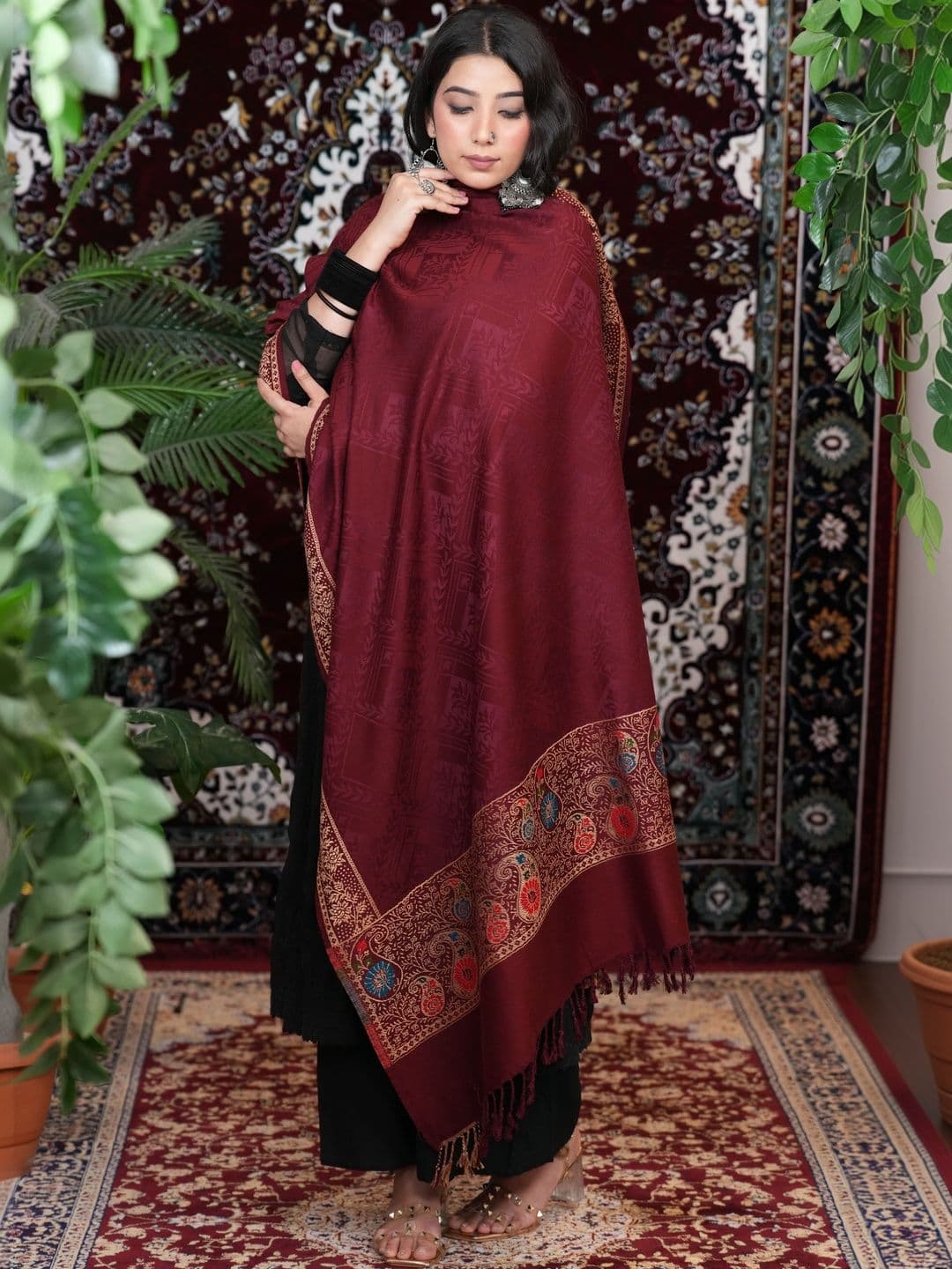 S.T. Women Ethnic Motifs Woven Design Acrylic Shawl thumbnail 2