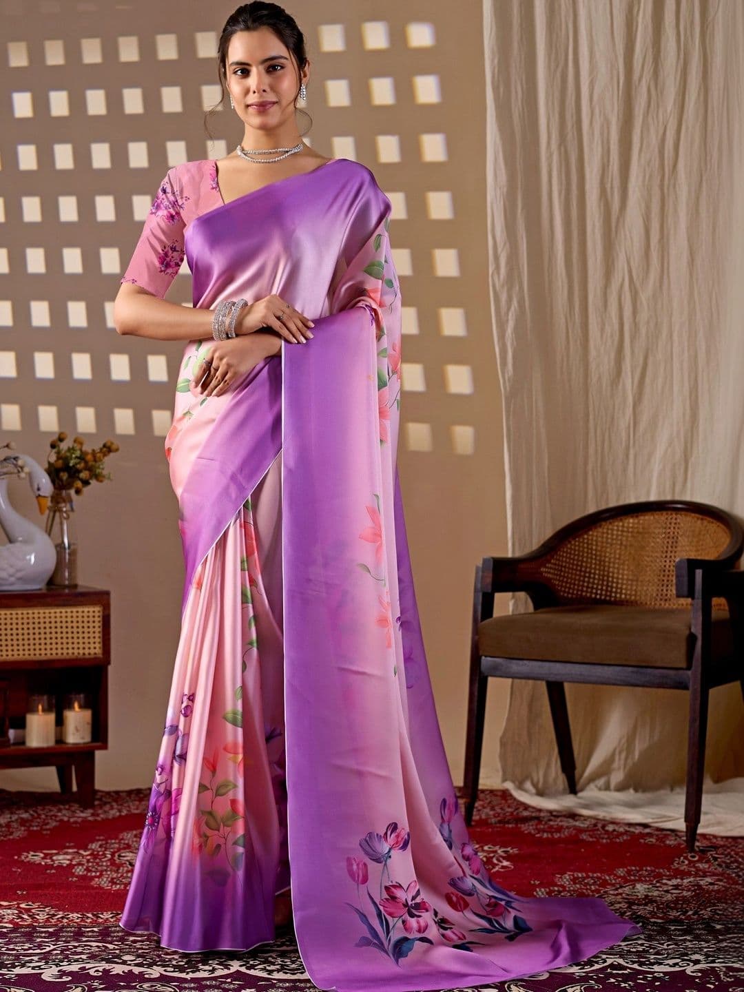 Mitera Floral Satin Designer Saree - view 1