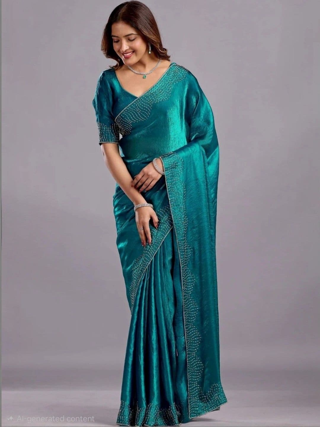 shreevali creation Embellished Satin Saree thumbnail 2