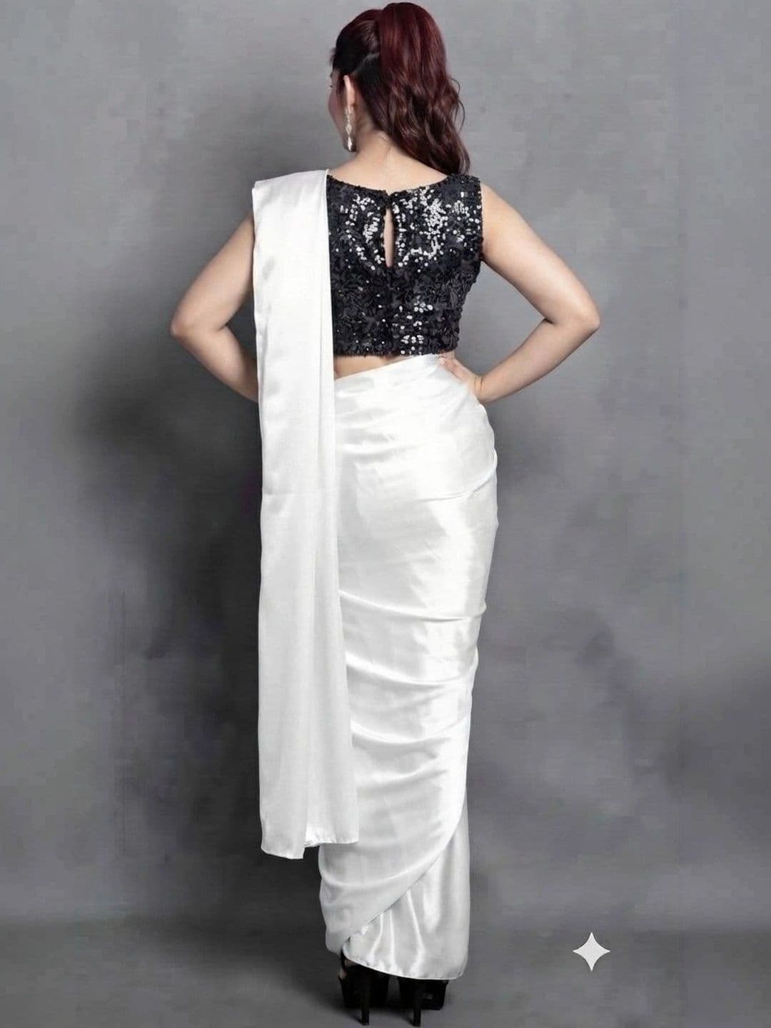 HERE&NOW Women Satin Saree with Blouse Piece thumbnail 4