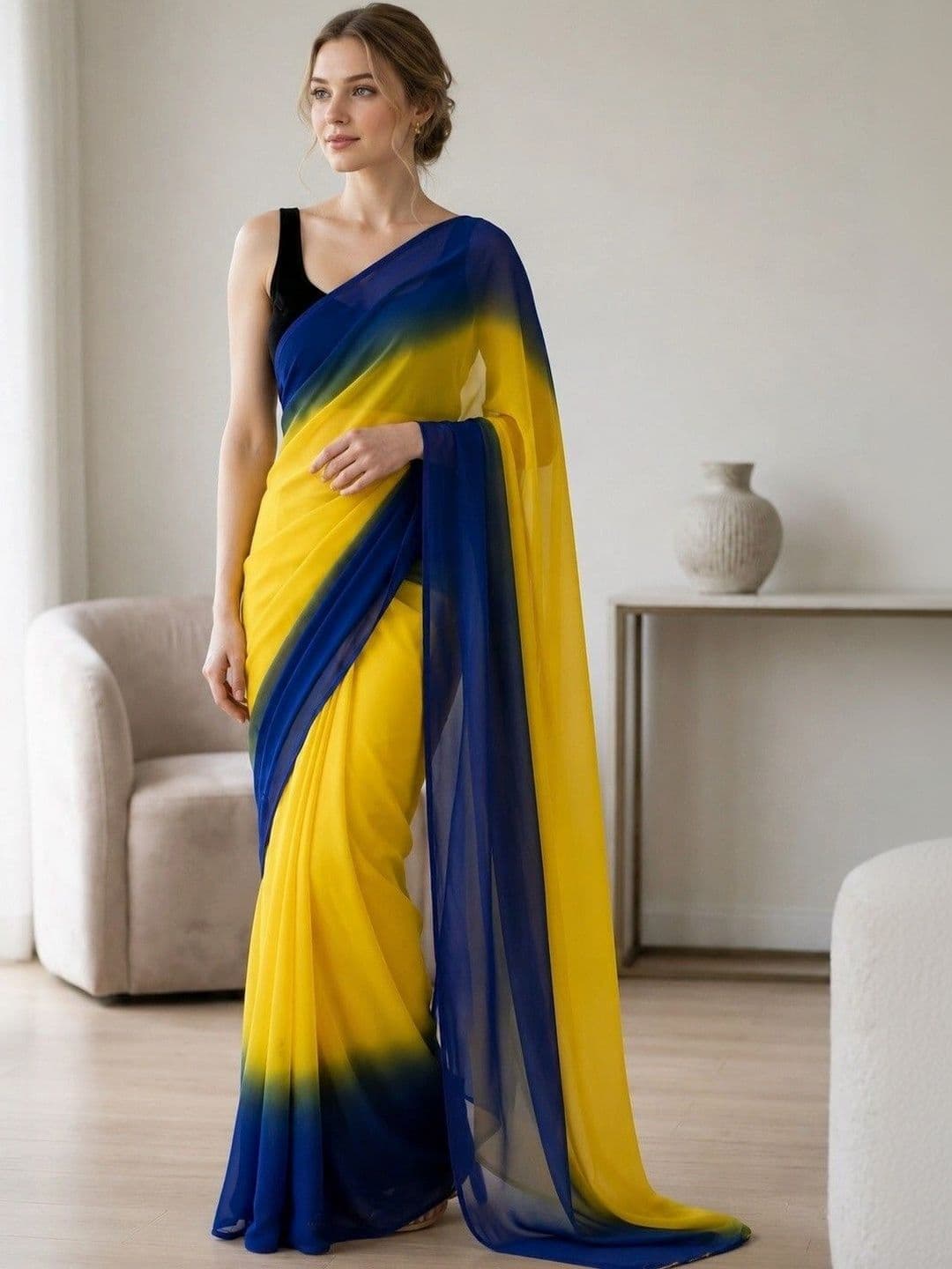 HERE&NOW Ombre Poly Georgette Saree - view 1