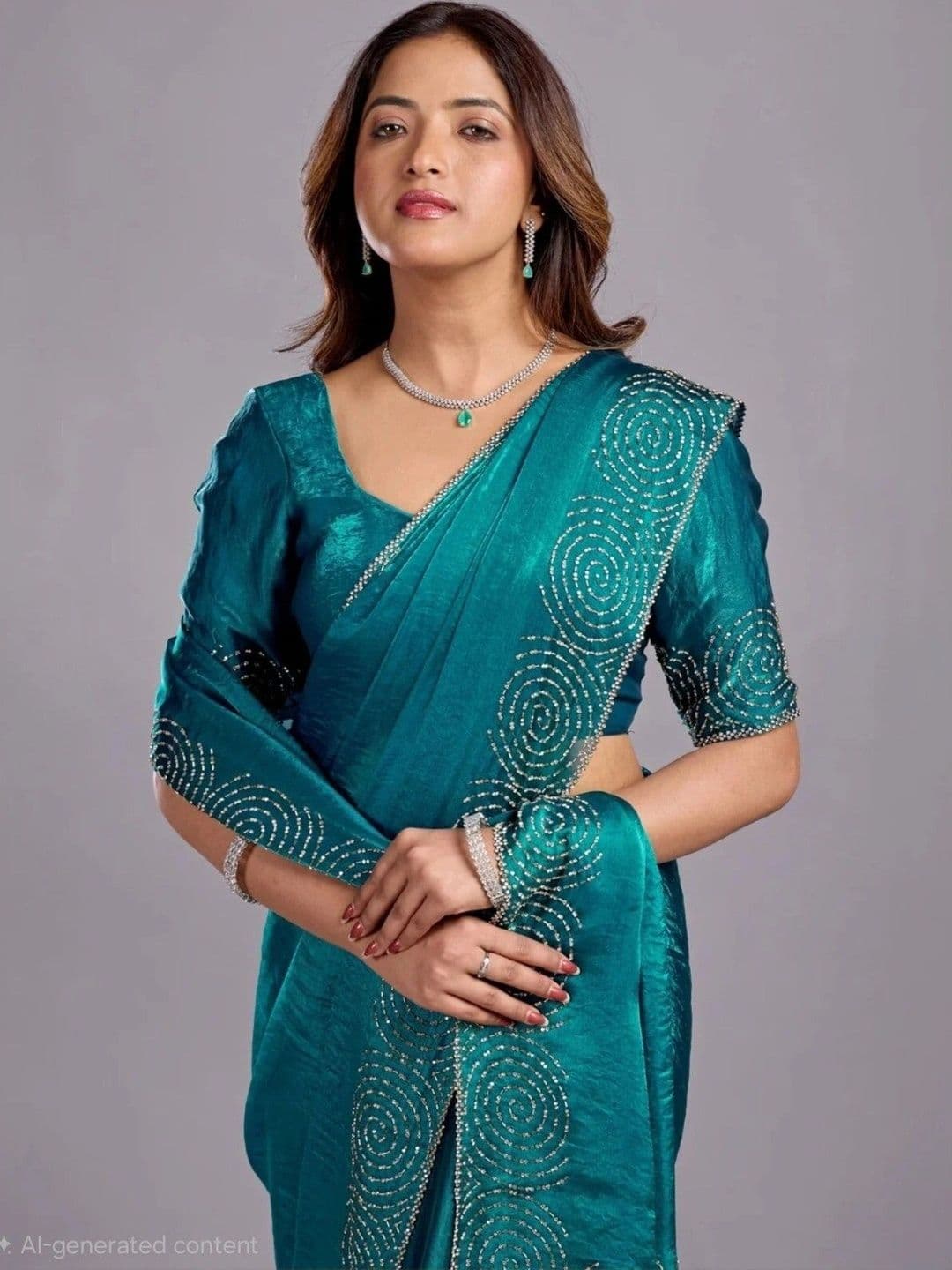 shreevali creation Embellished Satin Saree thumbnail 4