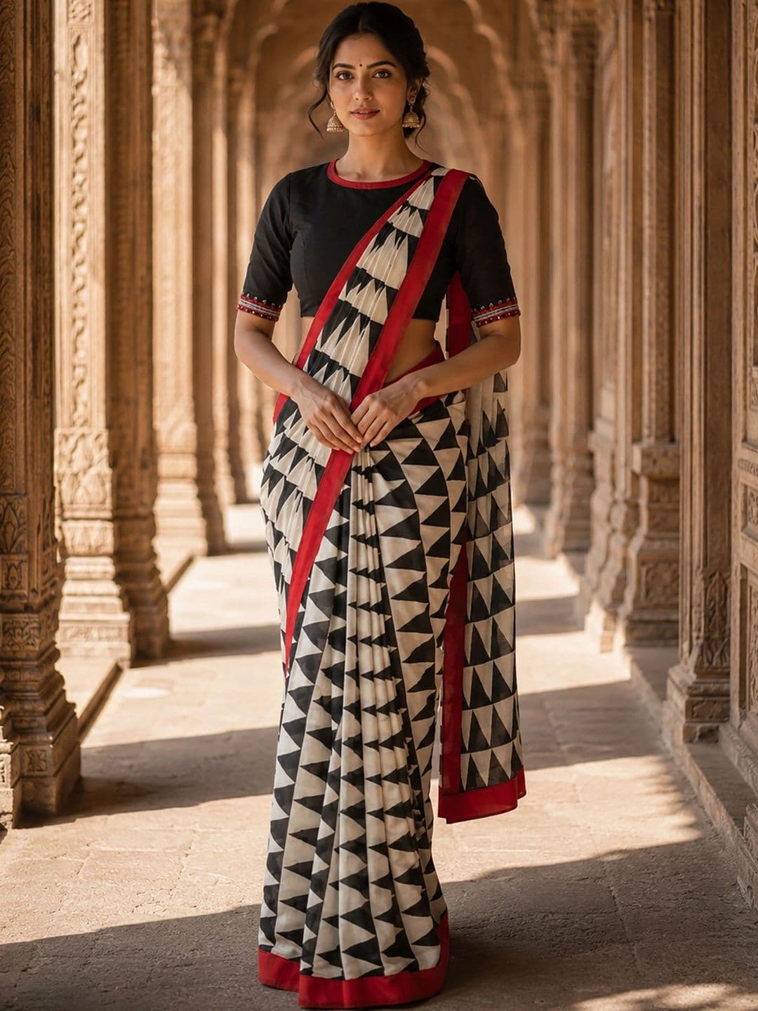 KALINI Linen Blend Designer Block Print Saree - view 1