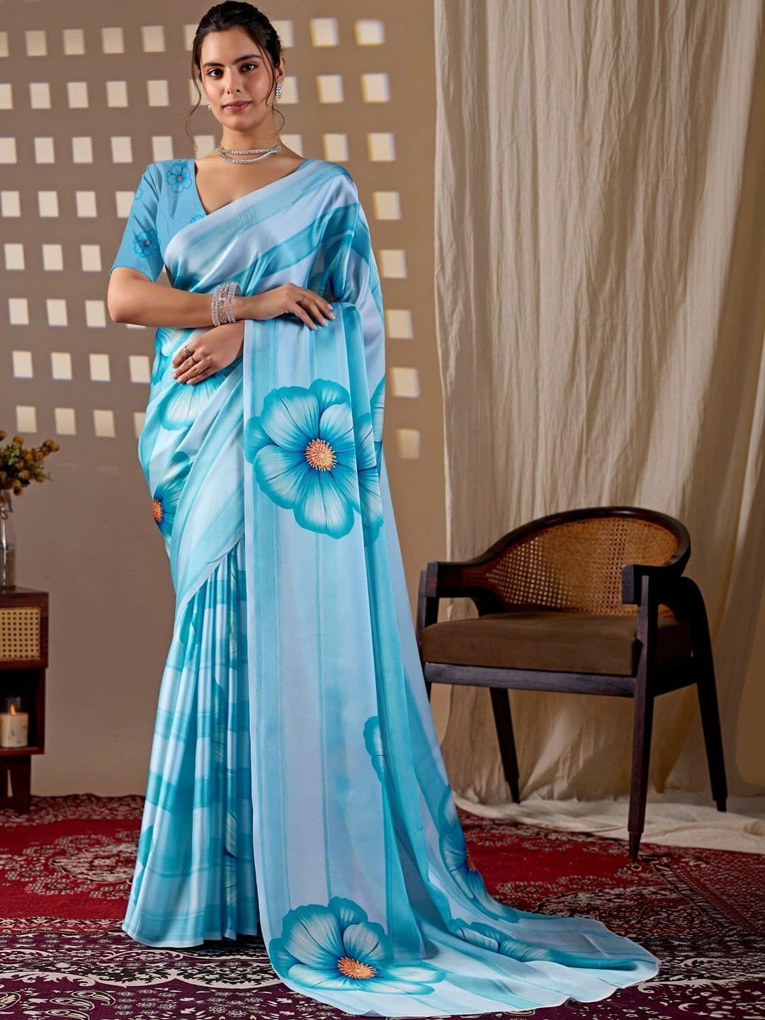 DIVASTRI Striped Satin Designer Saree - view 1