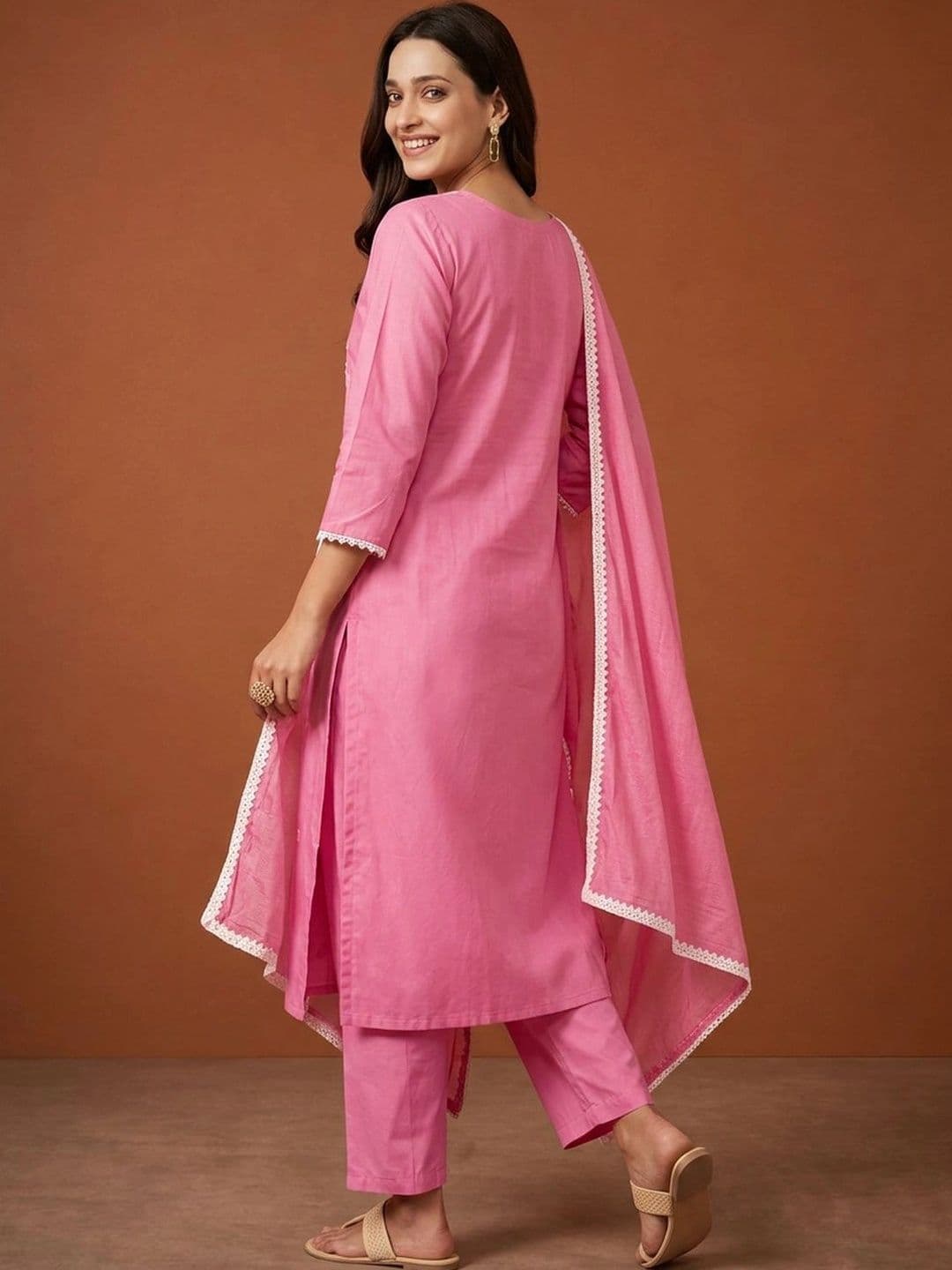 Sangria Women Ethnic Motifs Embroidered Regular Thread Work Pure Cotton Kurta with Trousers & With Dupatta thumbnail 3