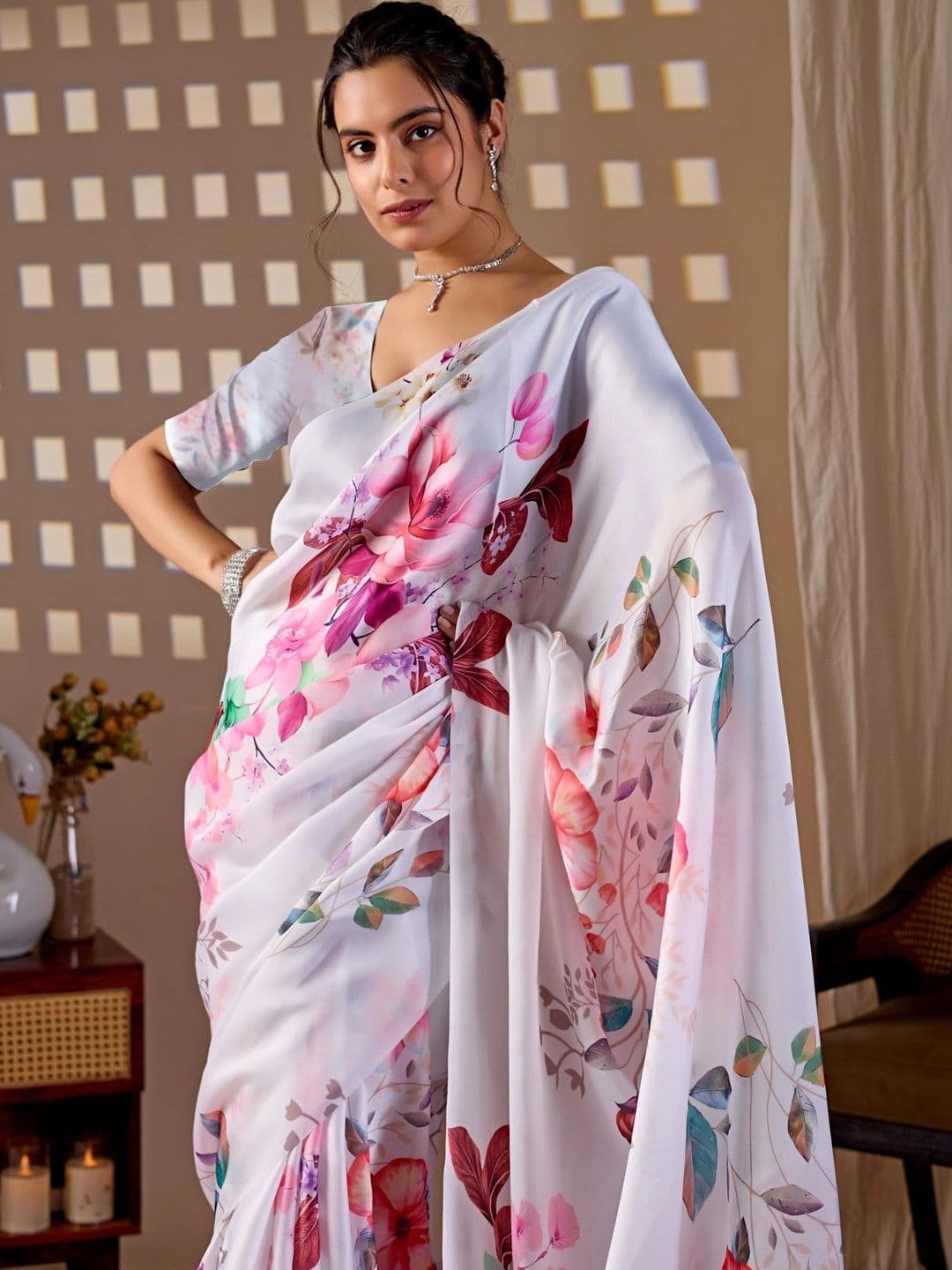 Mitera Floral Satin Designer Saree thumbnail 7