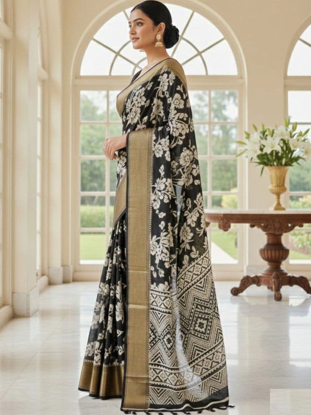 NARIVESH TRENDS Floral Zari Silk Blend Saree thumbnail 4