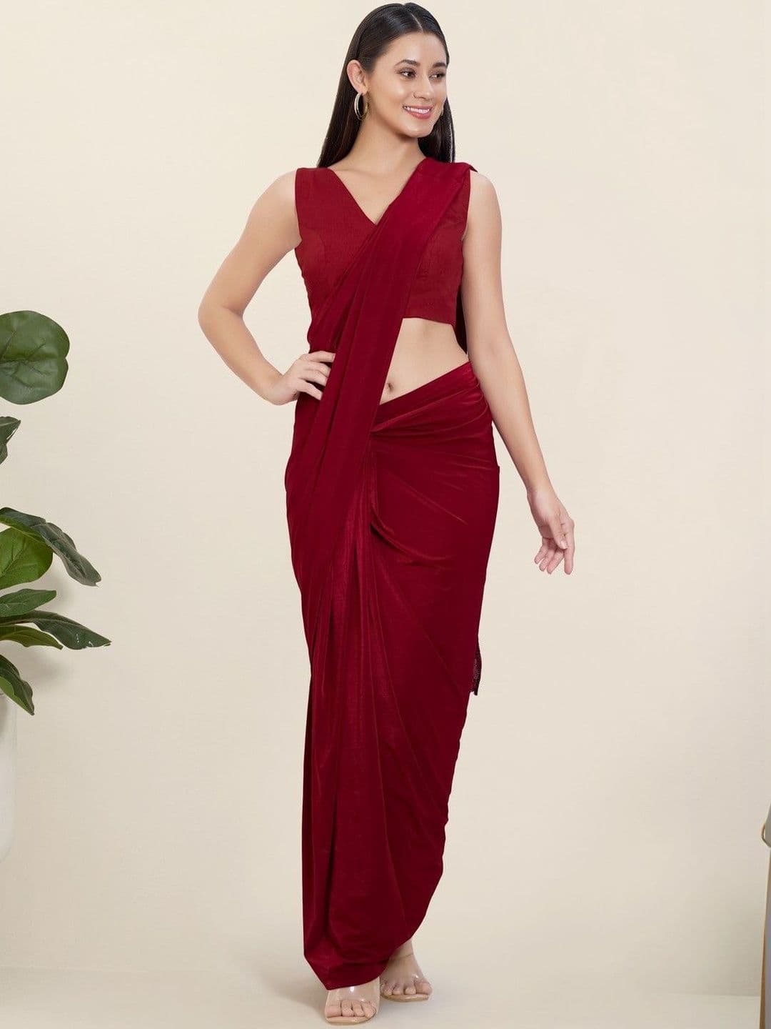 VAMAS - THE DESIGNER BLOUSES Red Cotton Sleeveless Padded Back Open Readymade Blouse thumbnail 3