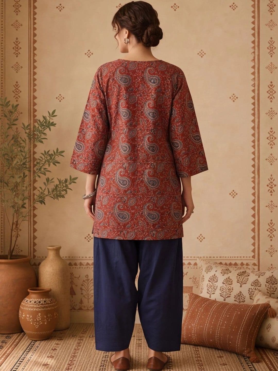 Anouk Women Paisley Printed Regular Pure Cotton Kurta with Farshi Salwar thumbnail 4