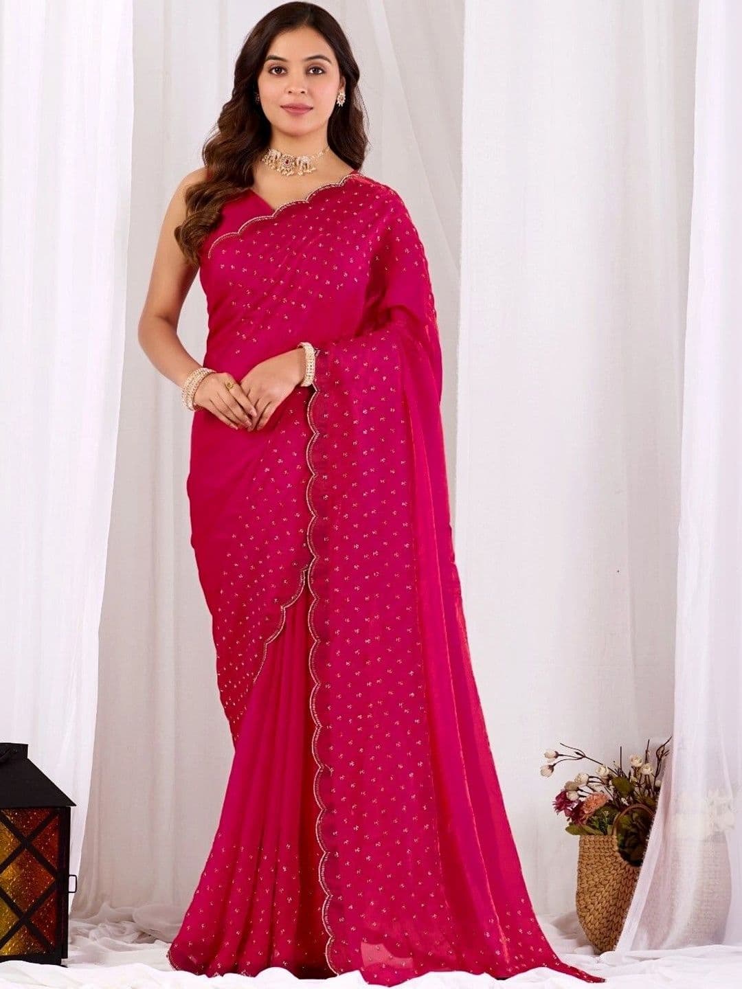 shreevali creation Embellished Embroidered Satin Saree - view 1