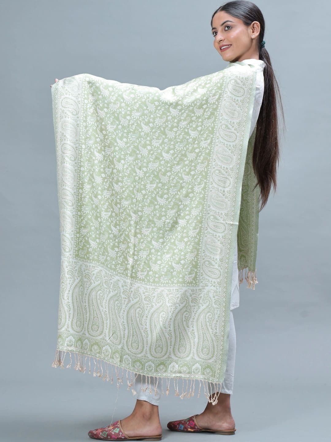 S.T. Women Ethnic Motifs Embroidered Acrylic Shawl thumbnail 4