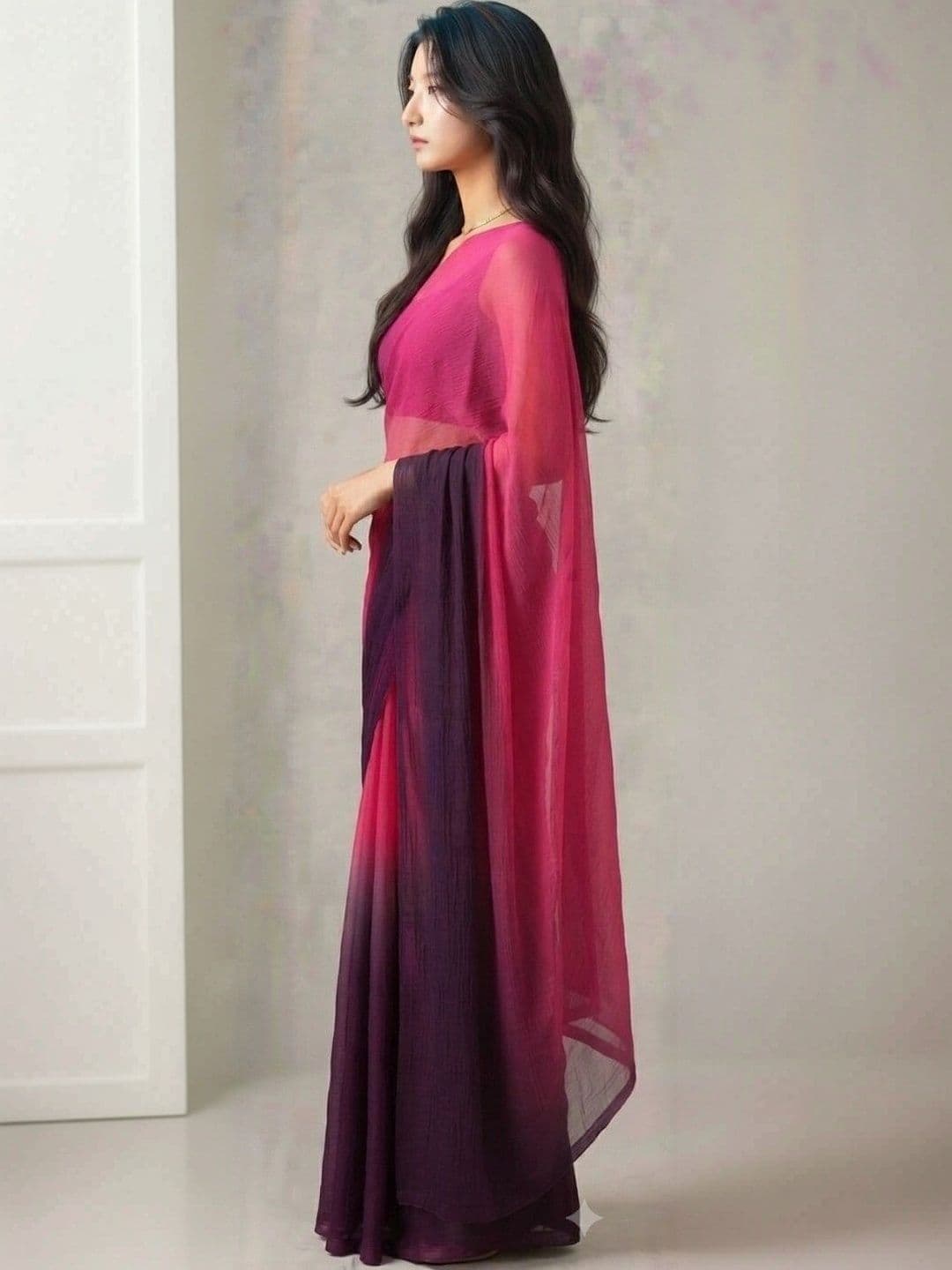 HERE&NOW Ombre Poly Georgette Saree thumbnail 3