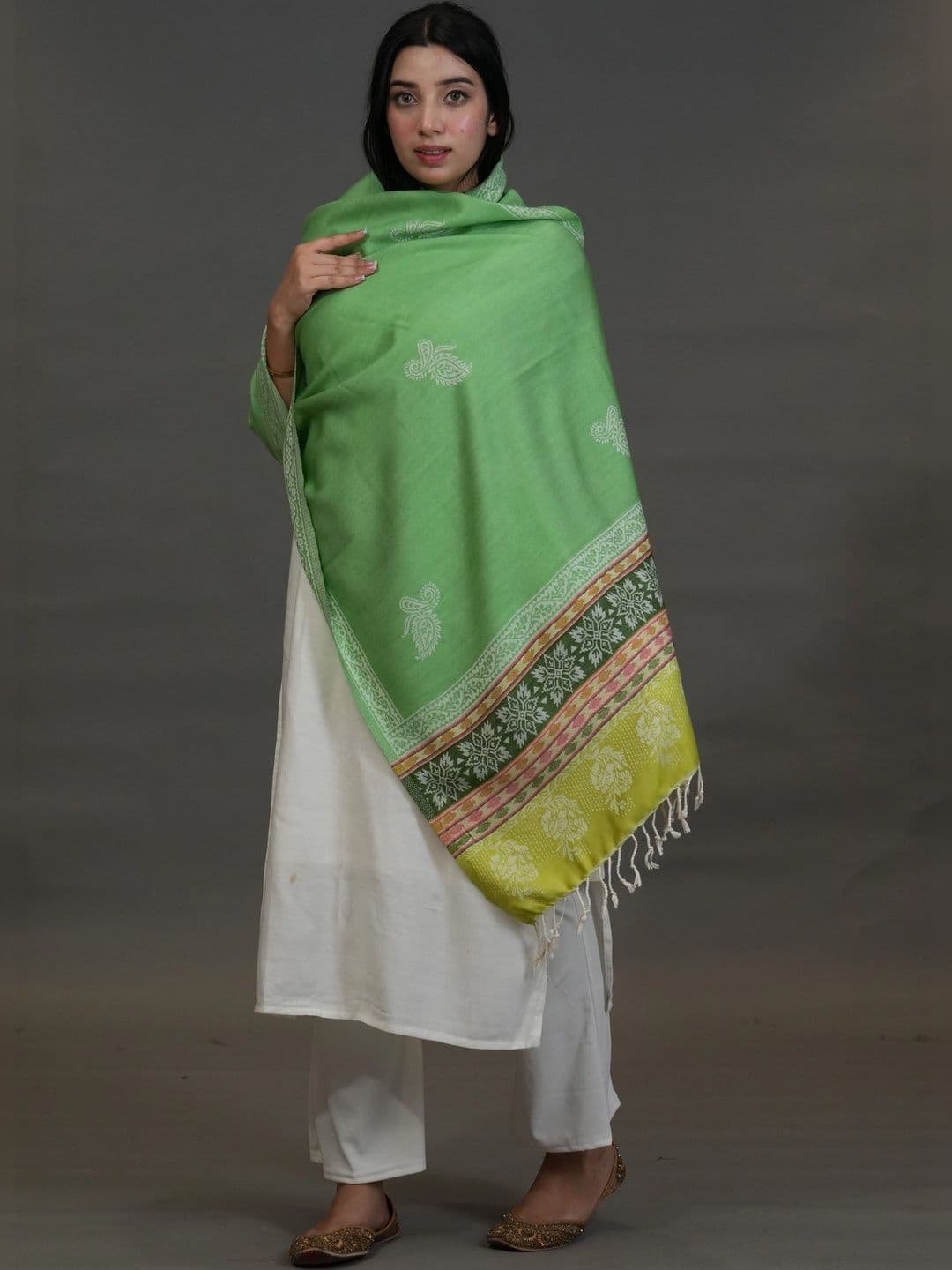 S.T. Women Paisley Embroidered Acrylic Shawl thumbnail 2