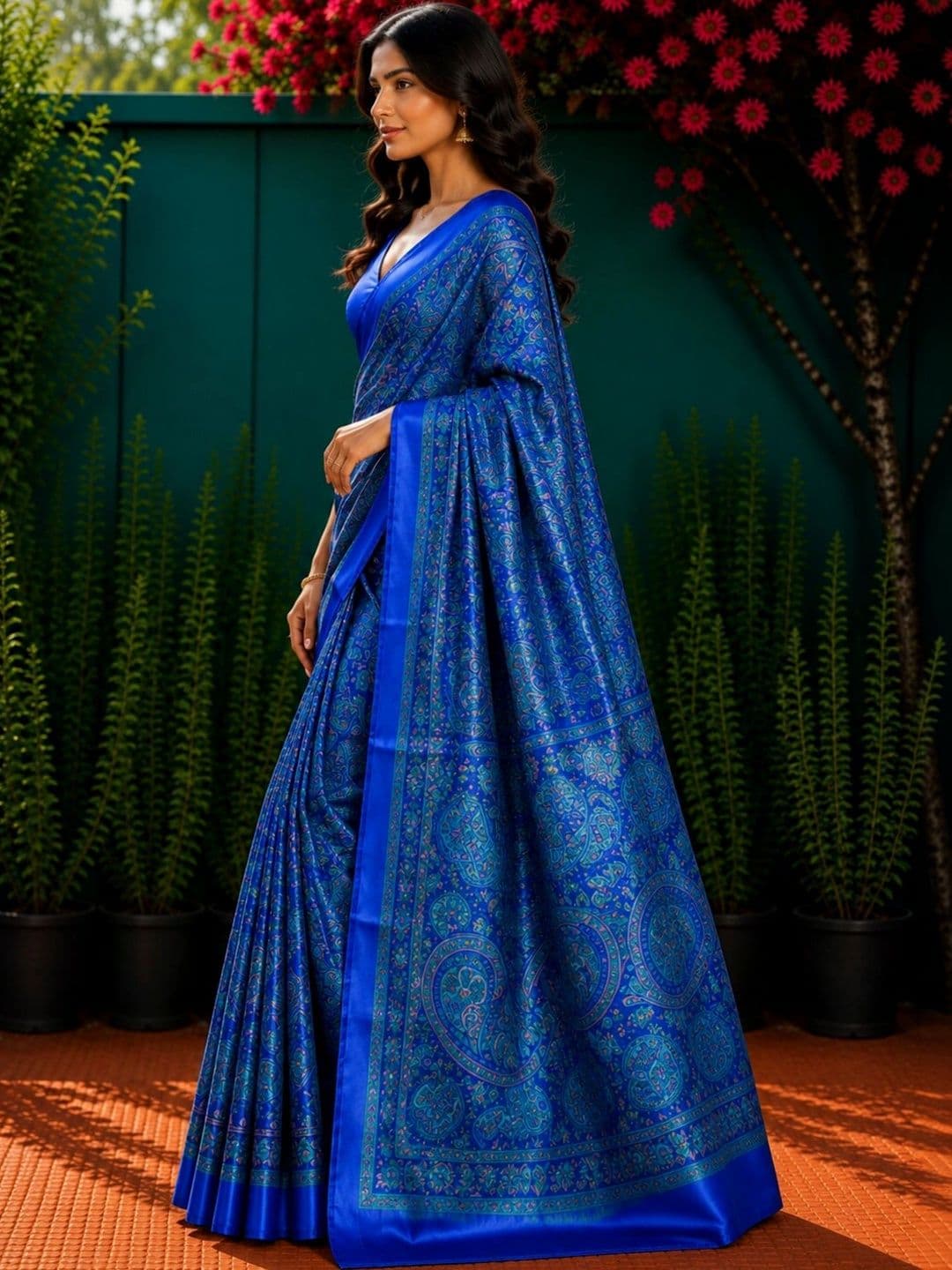 Anouk Floral Art Silk Designer Saree thumbnail 3