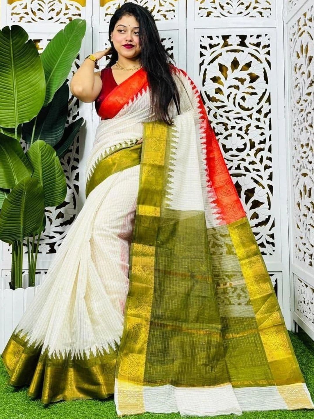 TWRIL Zari Pure Cotton Saree thumbnail 3