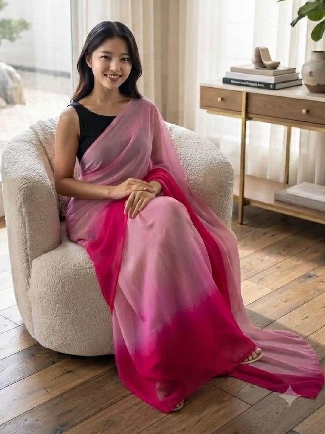 HERE&NOW Ombre Poly Georgette Saree thumbnail 4