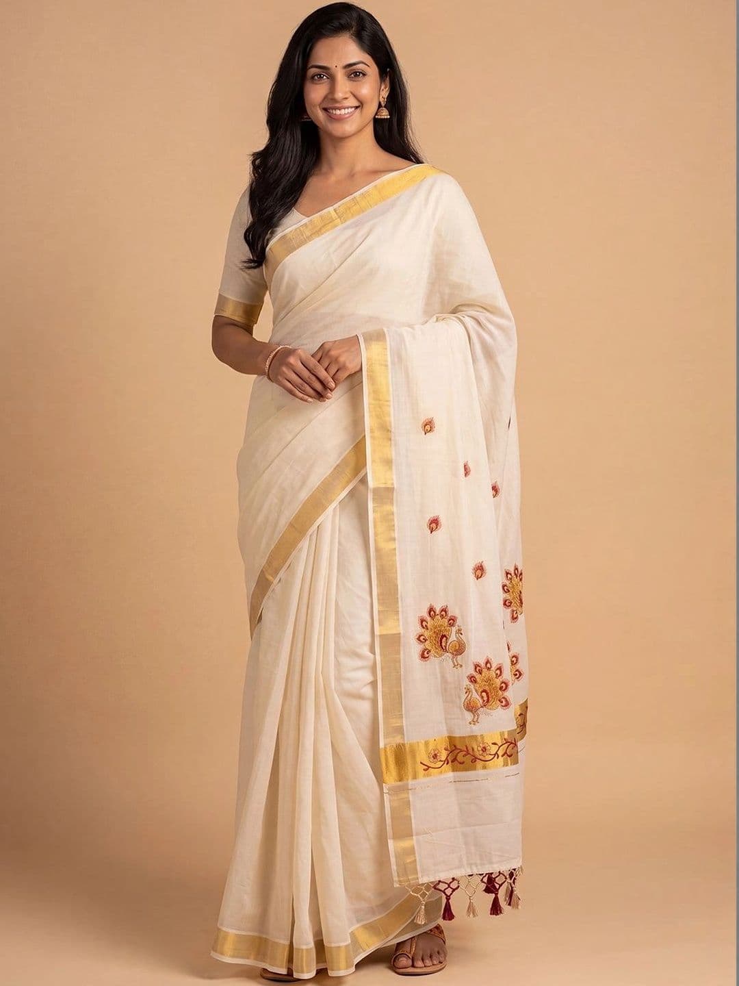 Ramraj Embroidered Pure Cotton Handloom Kasavu Saree - view 1