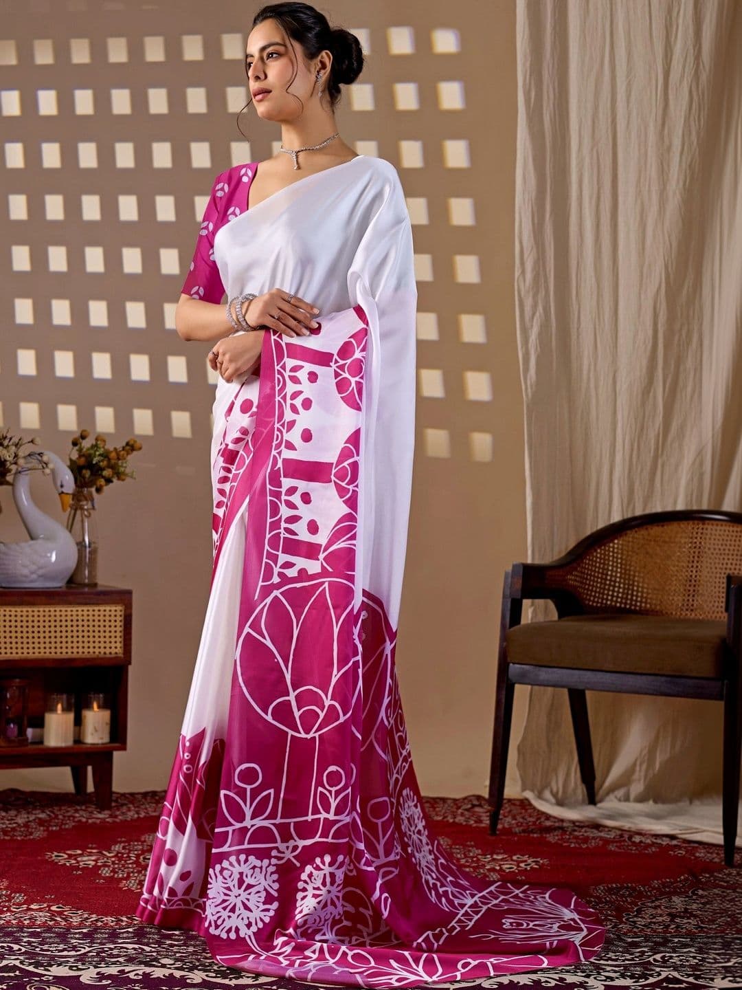 Mitera Floral Satin Designer Saree thumbnail 3