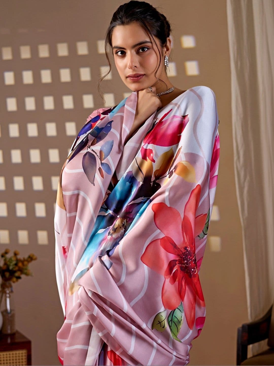 Mitera Floral Satin Designer Saree thumbnail 6