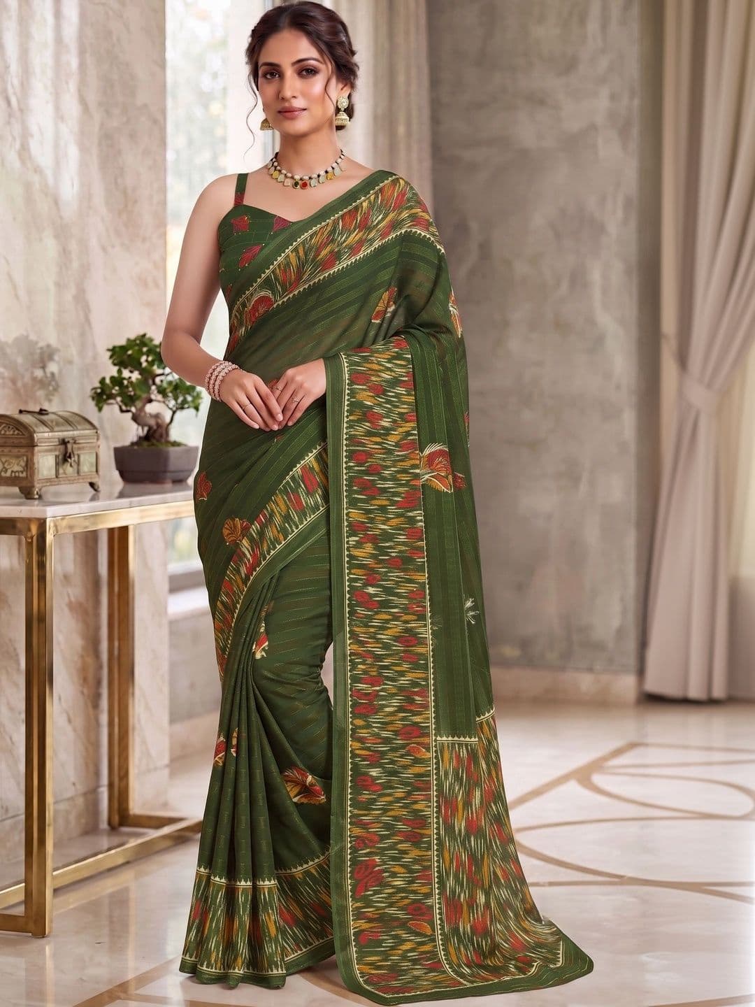 MAGNEITTA Floral Zari Pure Chiffon Designer Saree - view 1