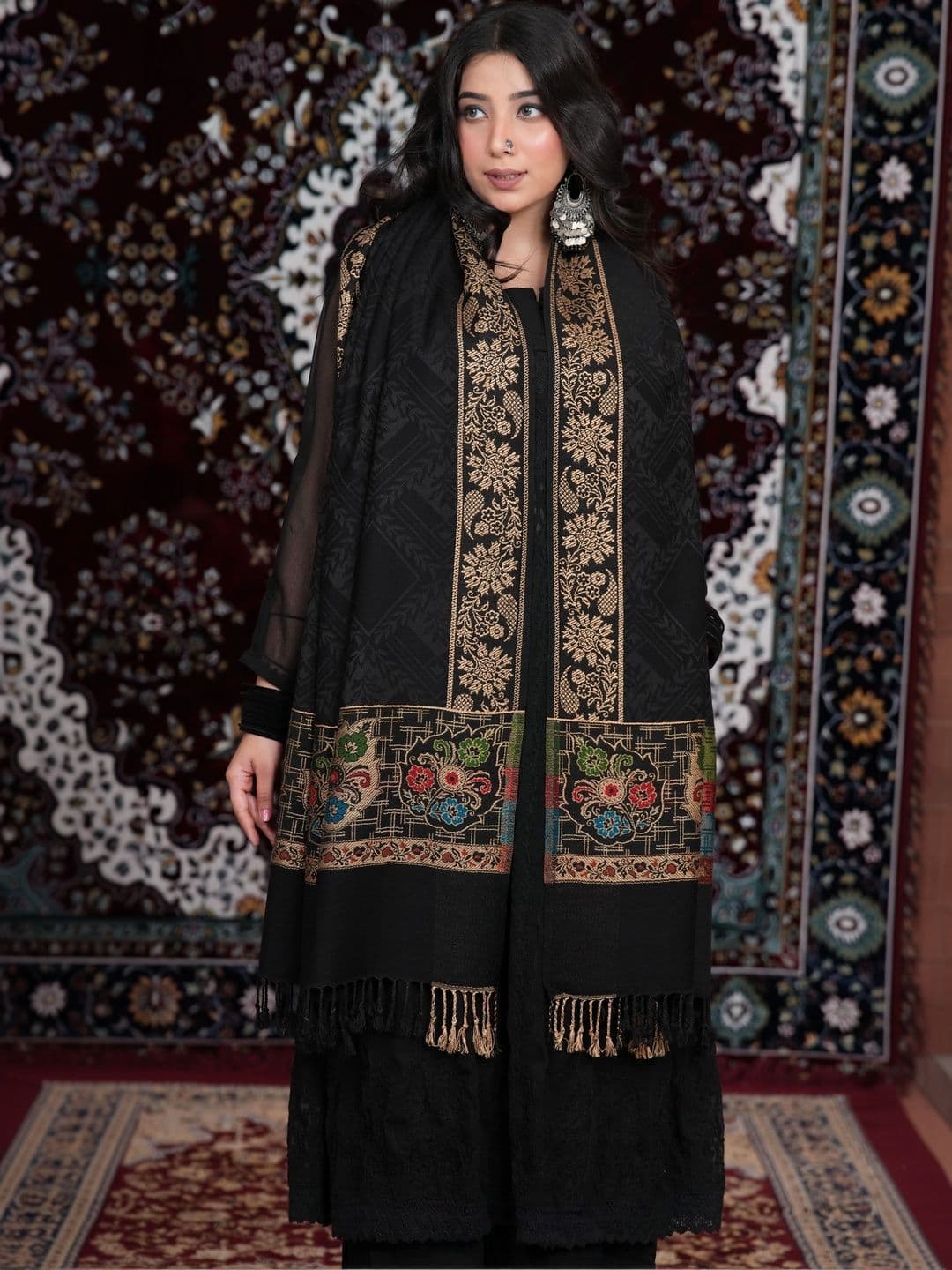 S.T. Women Ethnic Motifs Embroidered Acrylic Shawl thumbnail 3