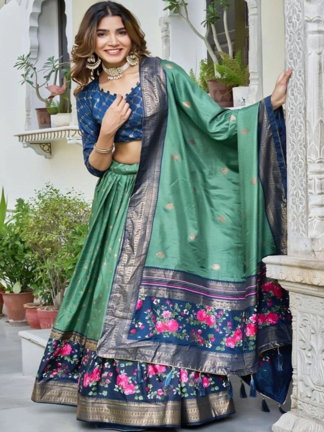 Sangria Semi-Stitched Lehenga & Unstitched Blouse With Dupatta thumbnail 5