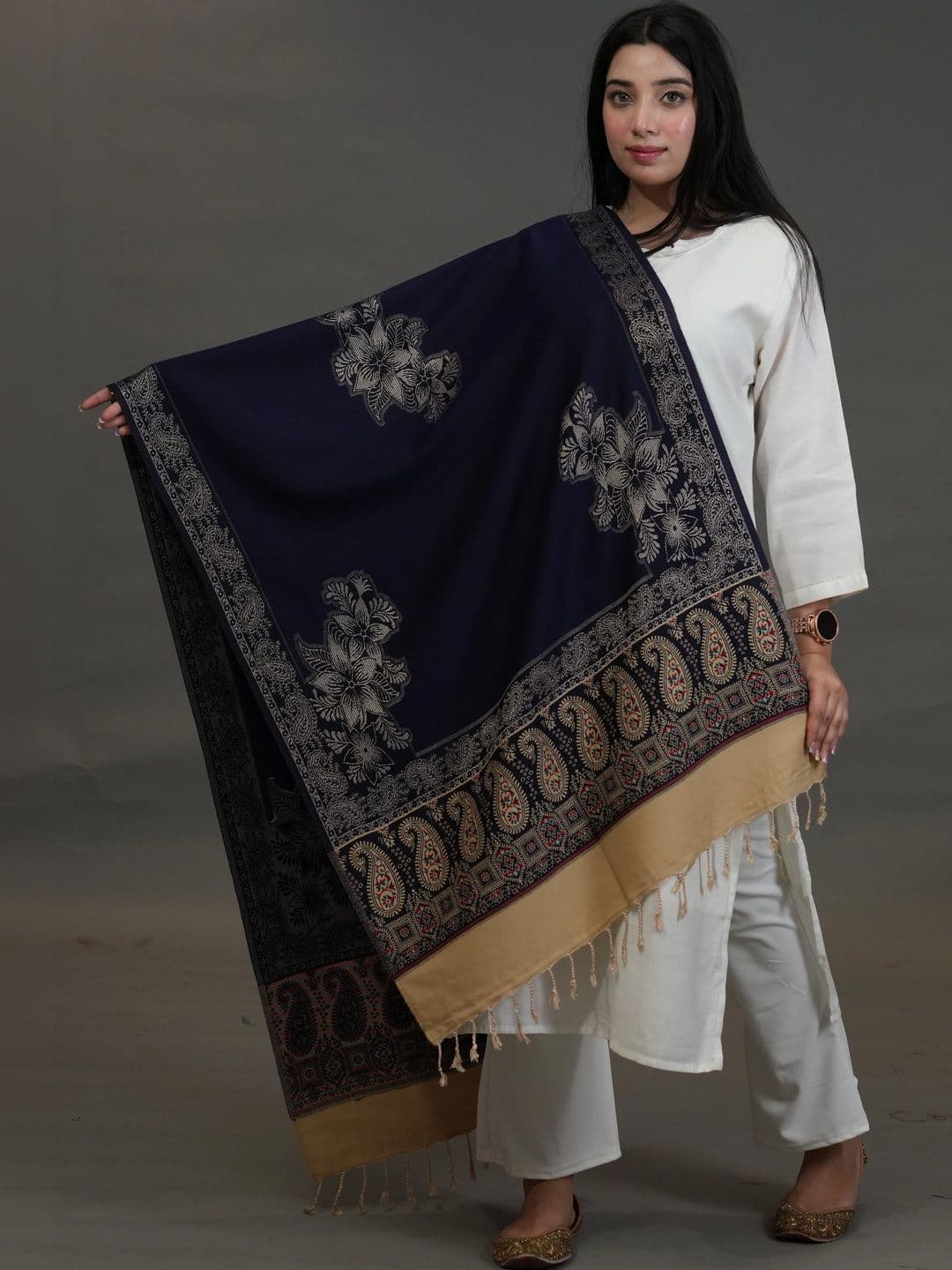 S.T. Women Ethnic Motifs Woven Design Acrylic Shawl - view 1