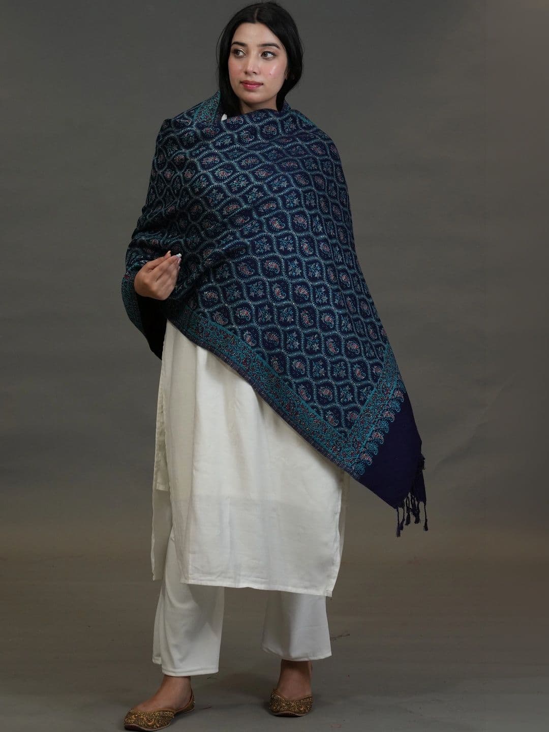 S.T. Women Ethnic Motifs Woven Design Acrylic Shawl thumbnail 2