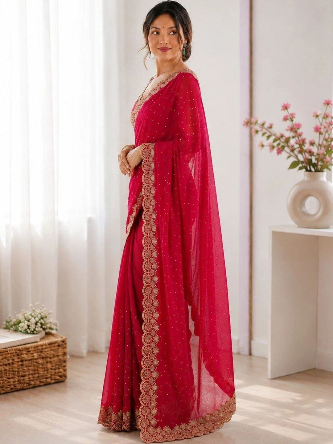 shreevali creation Embellished Satin Saree thumbnail 4