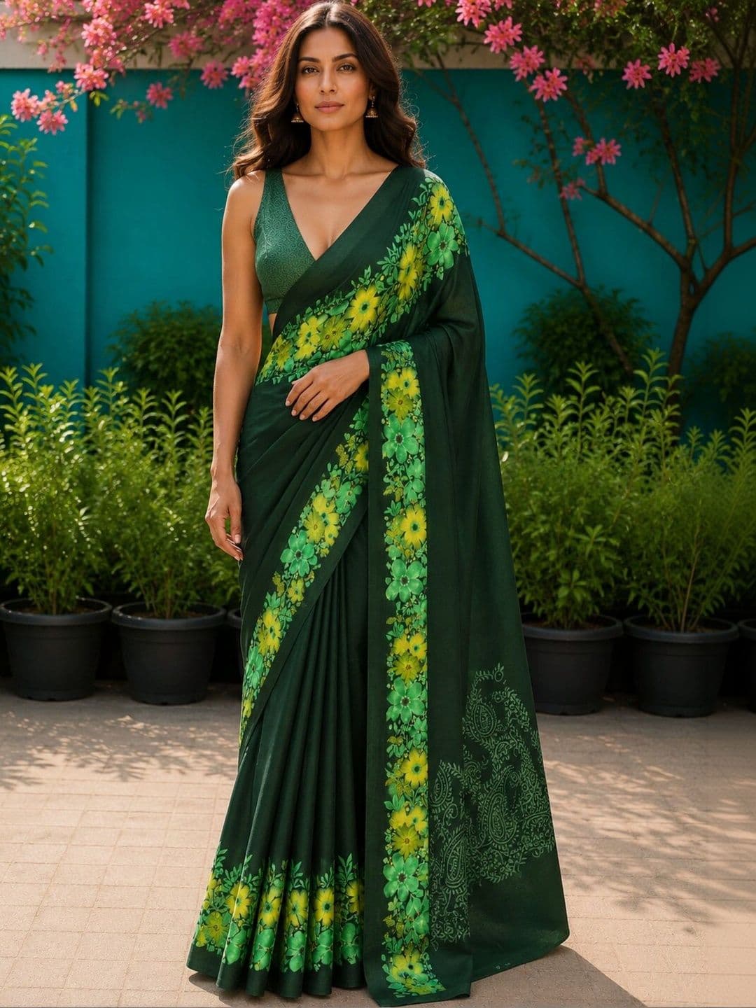 Anouk Floral Art Silk Designer Saree - view 1