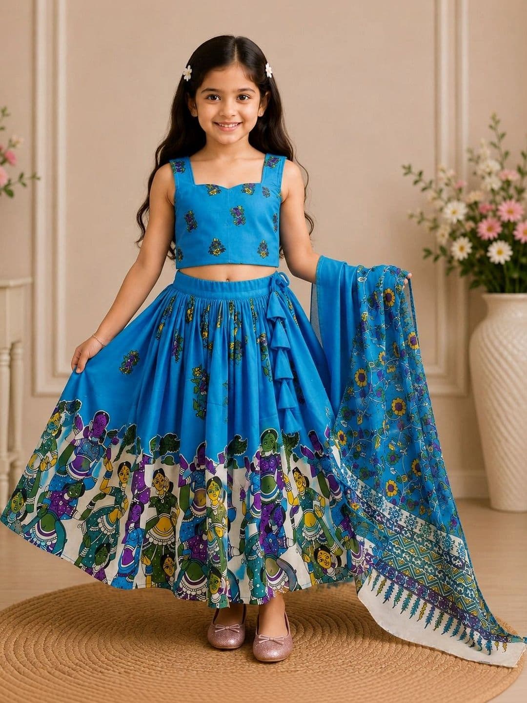 KALINI Girls Printed Ready to Wear Lehenga & Blouse With Dupatta - view 1