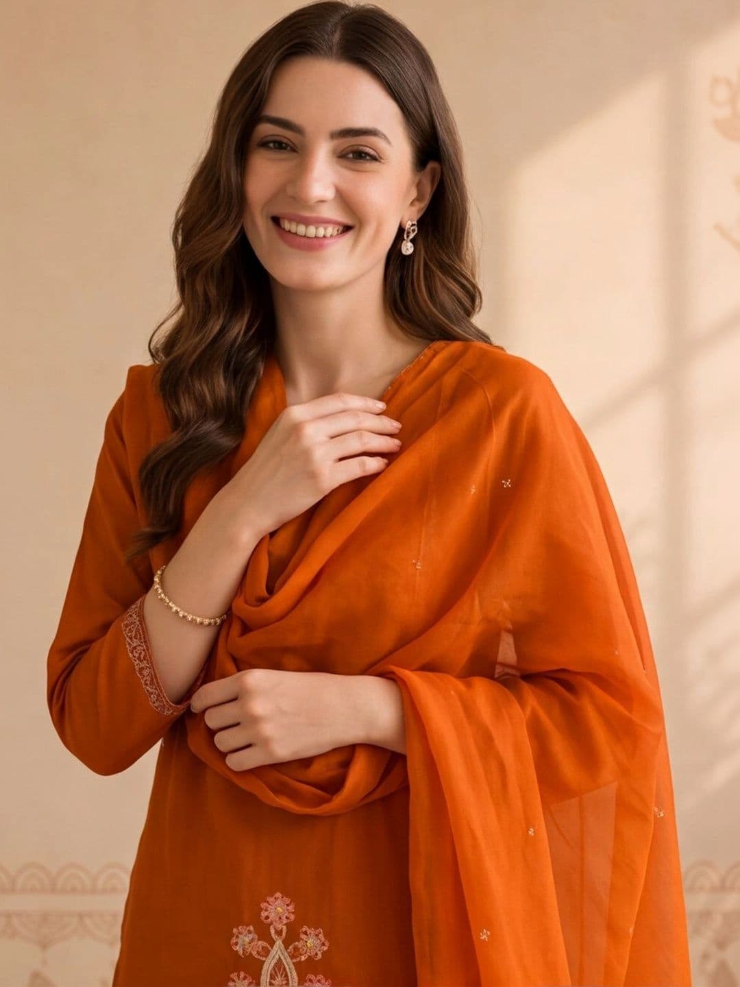 Anouk Women Ethnic Motifs Embroidered Regular Thread Work Pure Cotton Kurta with Palazzos & With Dupatta thumbnail 5