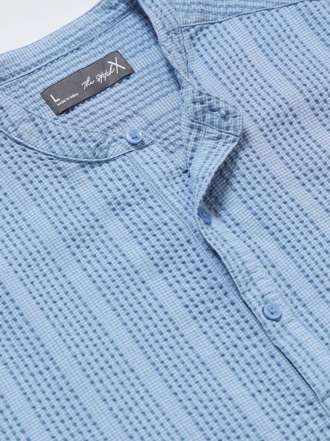 StitchX Men Seersucker Band Collar Pure Cotton Striped Kurta Shirt thumbnail 6