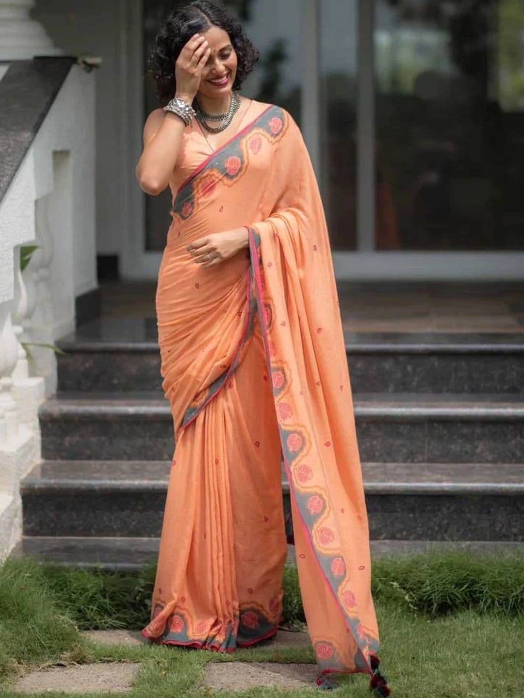 saneria silk Linen Blend Sambalpuri Saree thumbnail 2