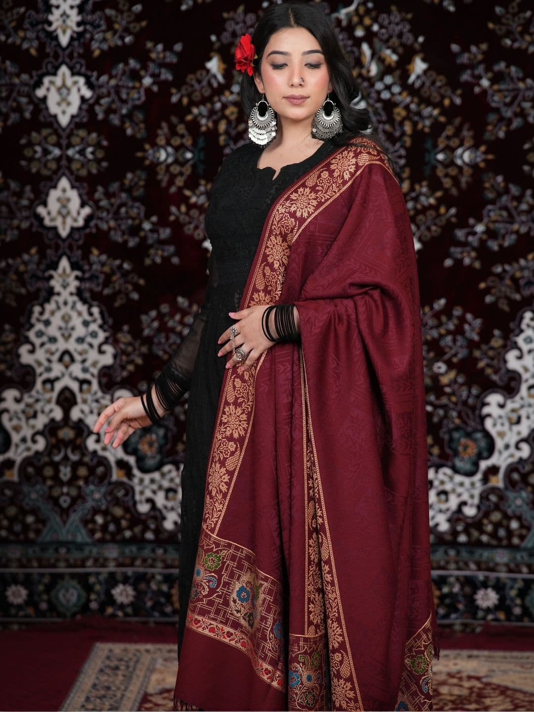 SHIFNEEN Women Ethnic Motifs Woven Design Acrylic Shawl thumbnail 4