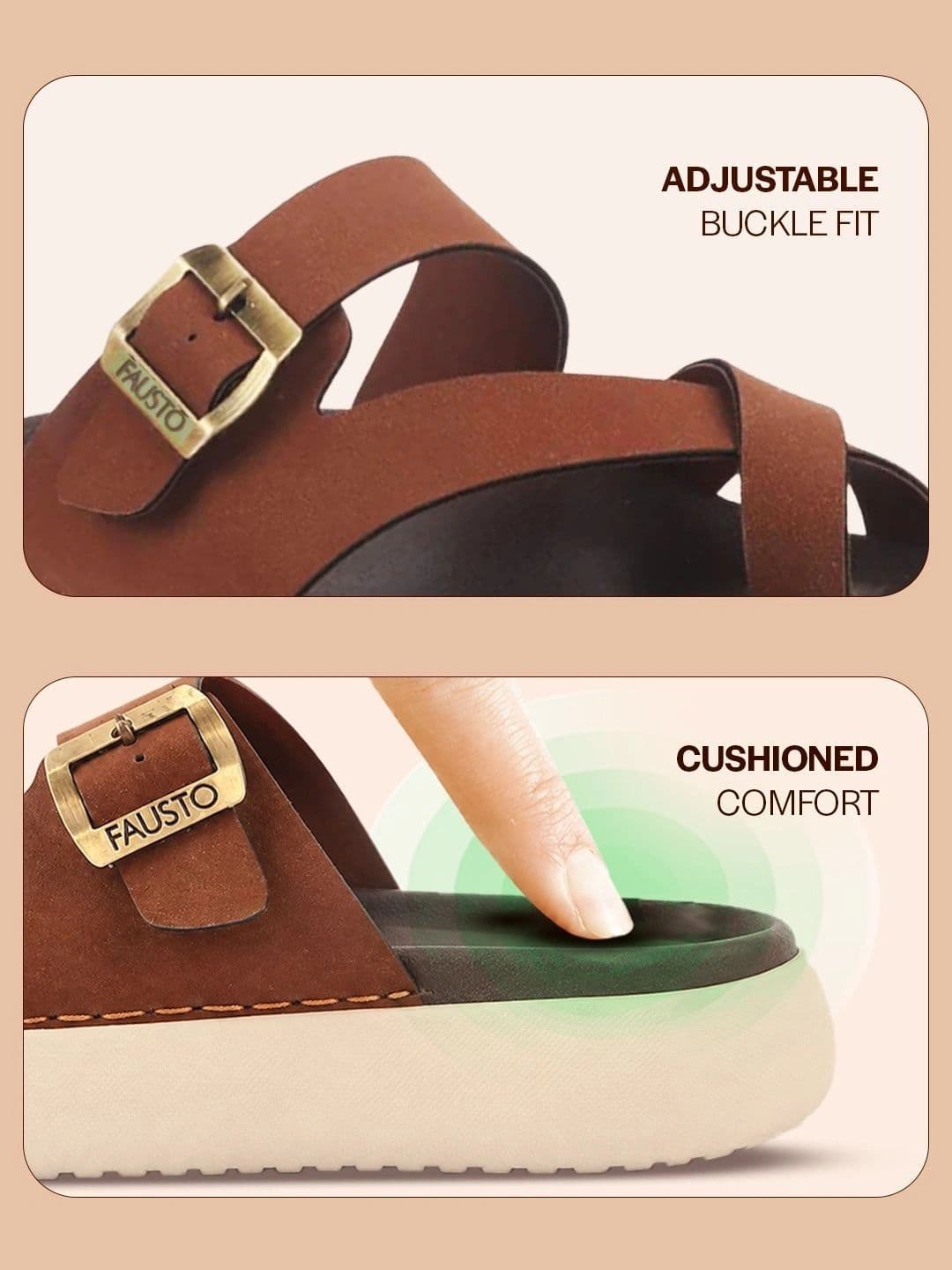 FAUSTO Men Men Toe Ring Buckle Strap Side Stitched Waterproof Sandals thumbnail 2