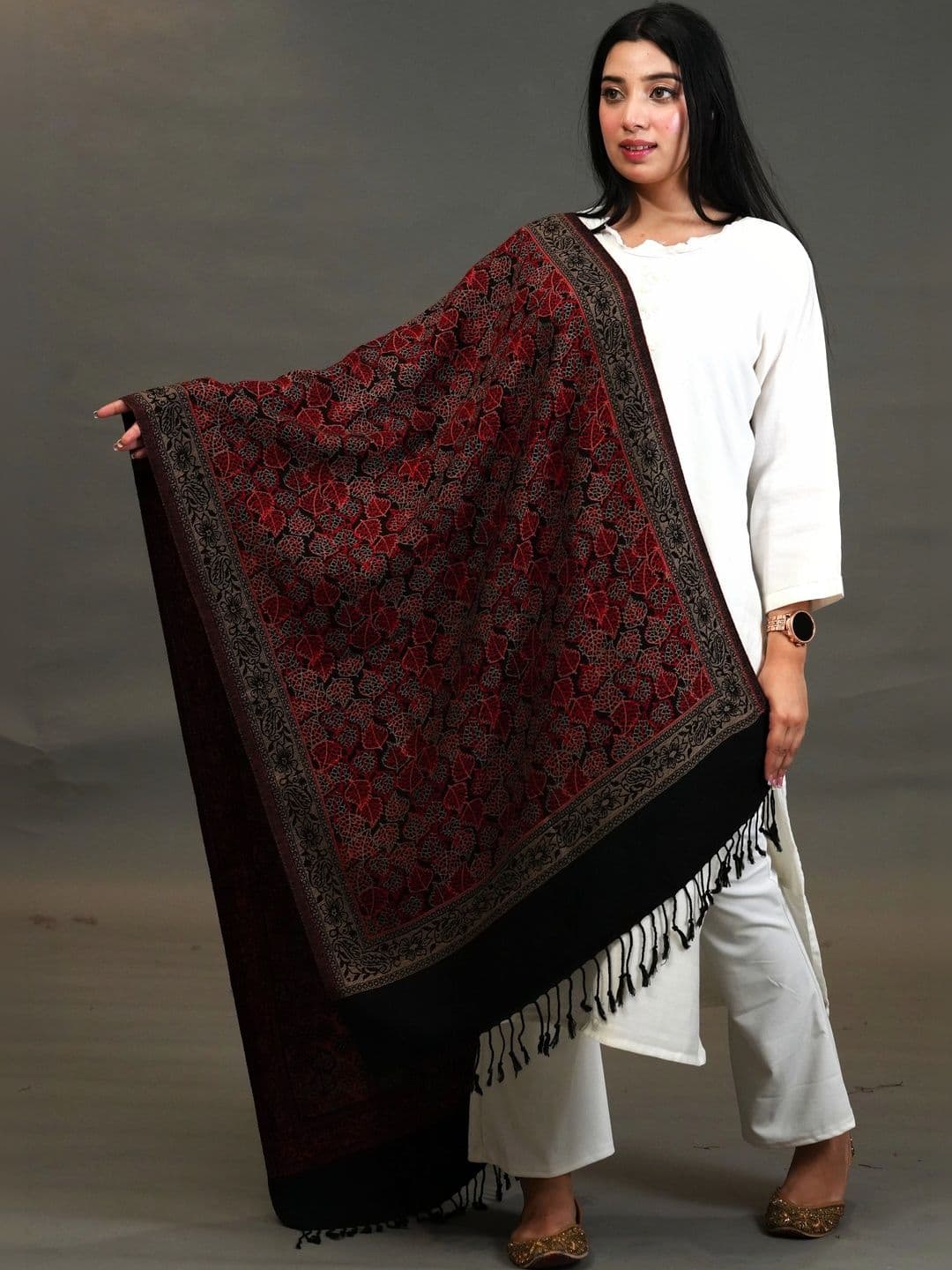 S.T. Women Ethnic Motifs Woven Design Acrylic Shawl - view 1