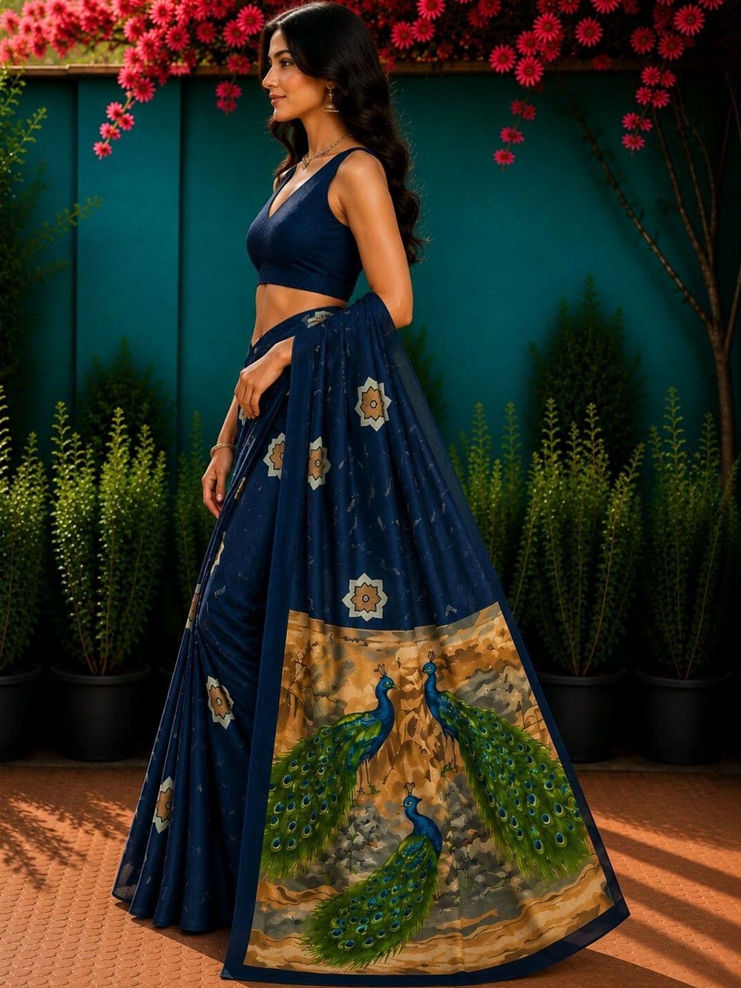 Anouk Floral Art Silk Designer Saree thumbnail 2