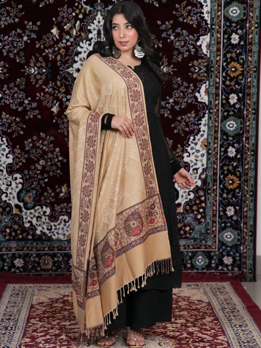 S.T. Women Ethnic Motifs Woven Design Acrylic Shawl thumbnail 3