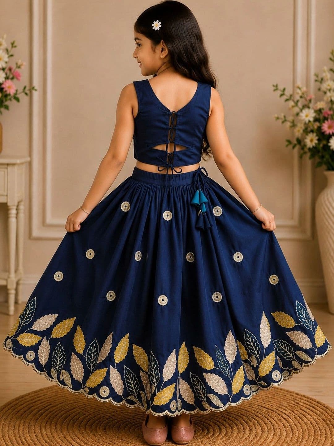 KALINI Girls Embellished Thread Work Ready to Wear Lehenga & thumbnail 7