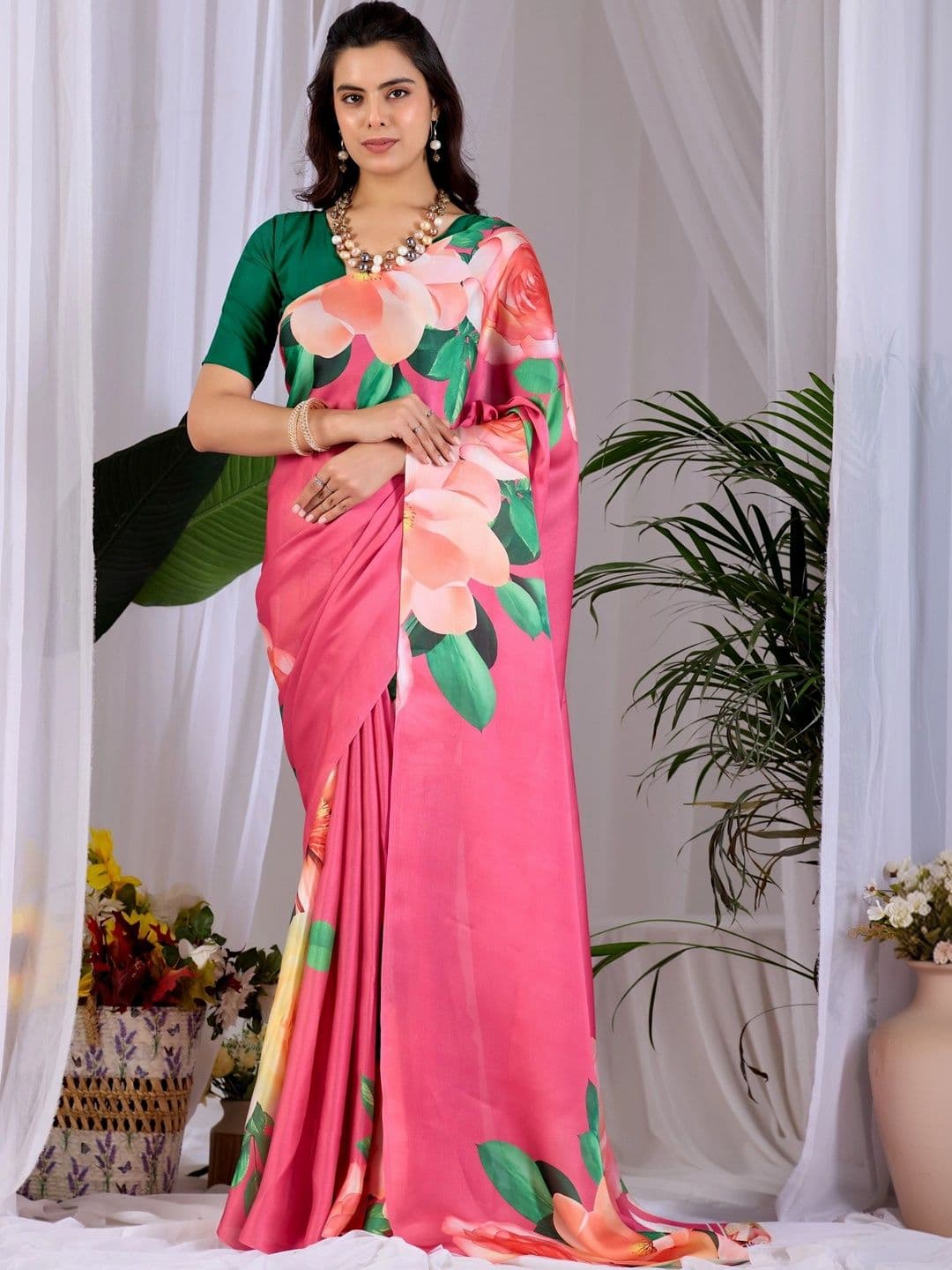 Mitera Floral Satin Designer Saree - view 1