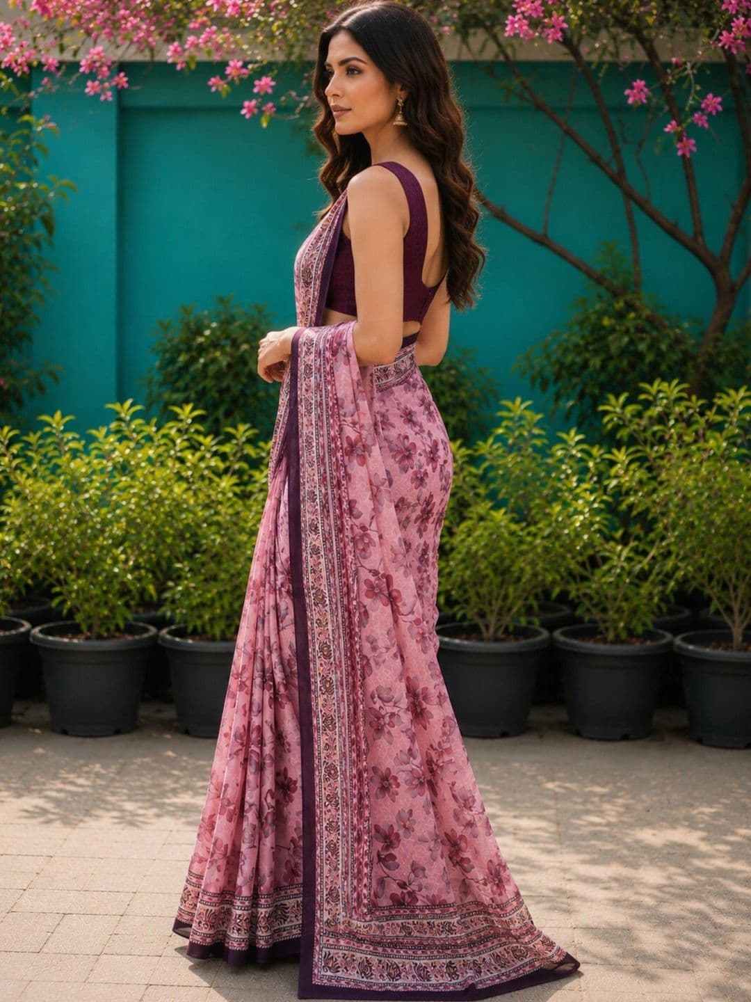 Anouk Floral Art Silk Designer Saree thumbnail 2